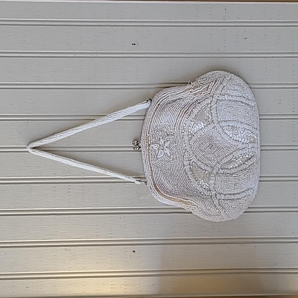 Vintage White Beaded Clutch Wristlet